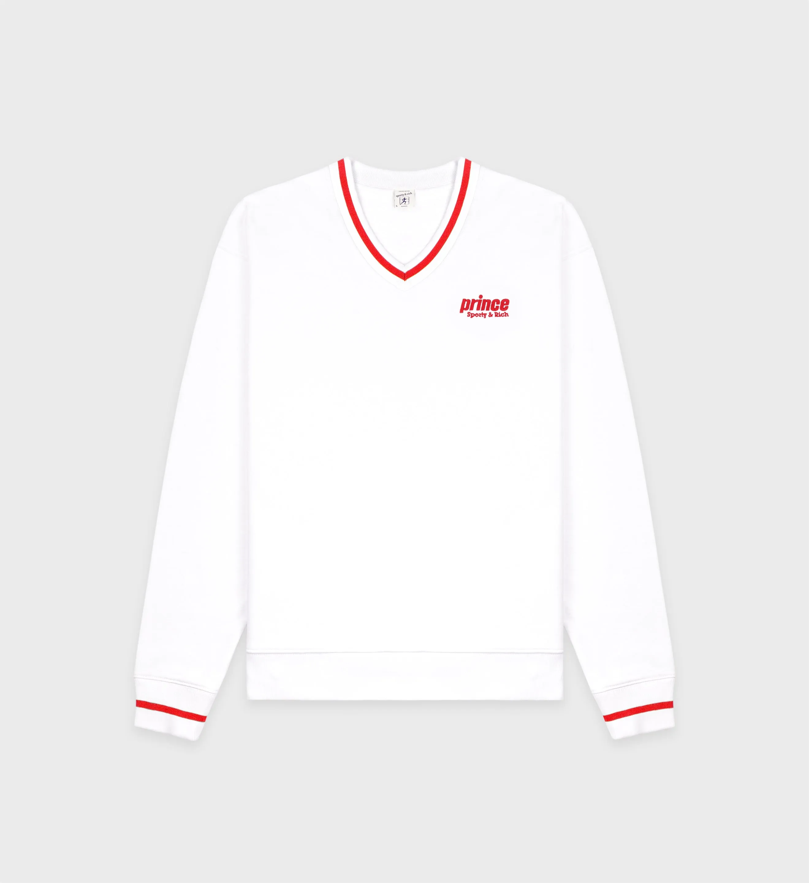 Prince Sporty V-Neck Sweatshirt - White/Red