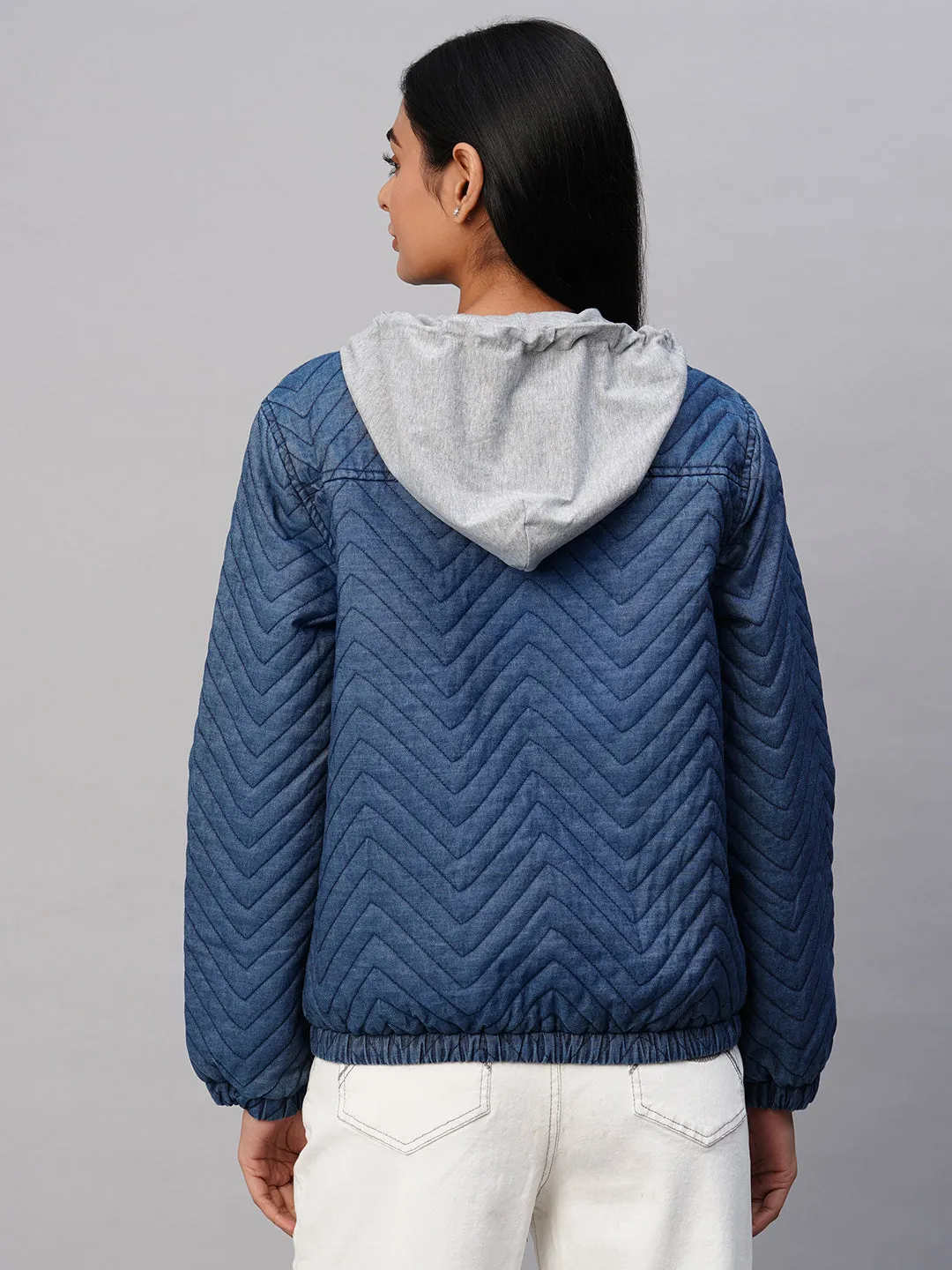 Quilted Denim Lined Zippered Hoodie