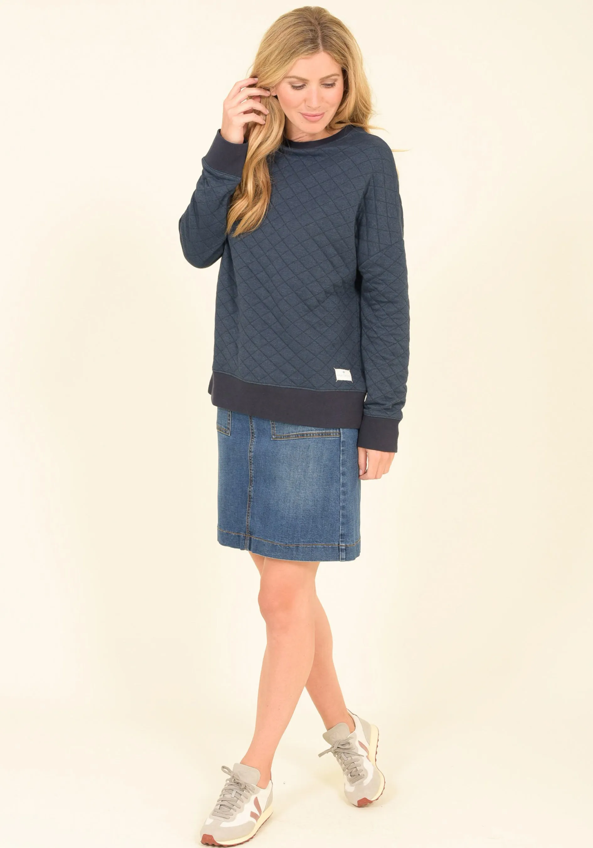 Quilted Drop Shoulder Crew Neck