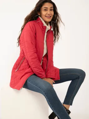 Red Solid Quilted Jackets