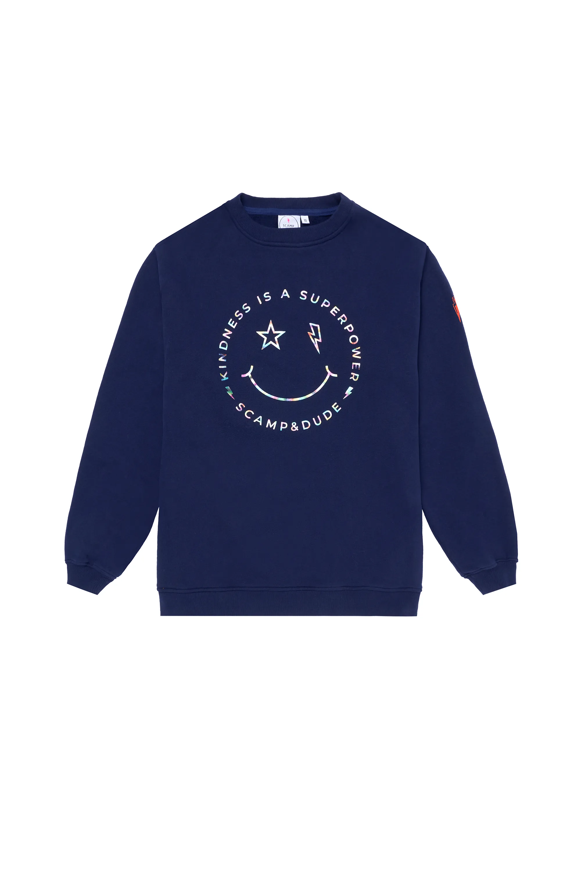 Scamp & Dude x Style For Stroke Navy with Rainbow Foil Smiley Face Oversized Sweatshirt