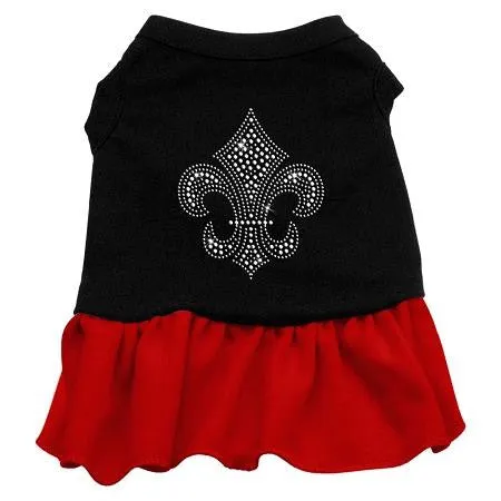 Silver Fleur de Lis Rhinestone Dress Black with Red XL (16)